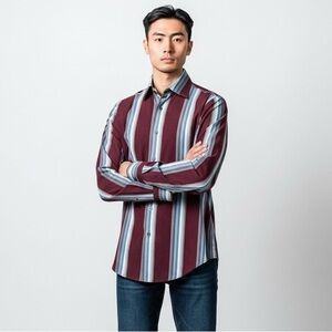 Ben Sherman Burgundy and Blue Stripe Button Down Shirt